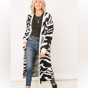 New zebra striped long cardigan sweater coat